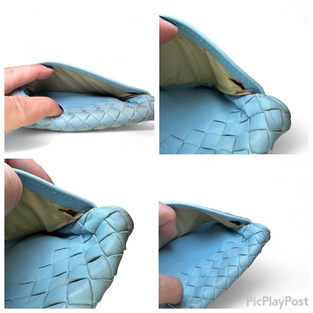 Bottega Veneta Intrecciato Leather Compact Bi-Fold Wallet - Light Blue - Picture 11 of 16